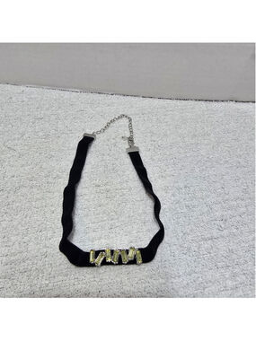 Avon Women's Black Velvet Choker Necklace with Yellow Crystal Accents